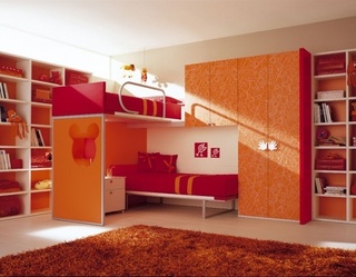 活力橙儿童房 多功能上下床设计