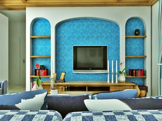 清爽蓝色马赛克 地中海风情电视背景墙设计