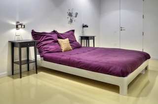 简约新中式卧室 紫色床品效果图