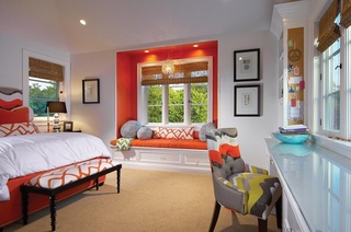 亮橙色田园风卧室带飘窗设计