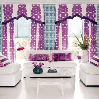 简约风格二居室客厅紫色窗帘效果图