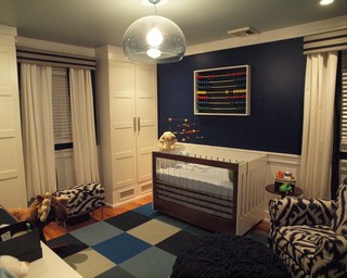 深蓝色美式婴儿房装修效果图