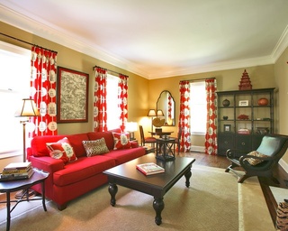 典雅中美风客厅 红色窗帘效果图
