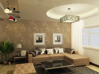 浪漫简欧风客厅 浅咖色沙发背景墙设计