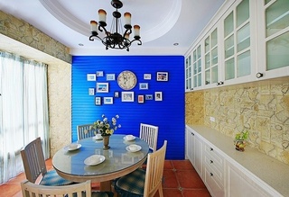 地中海风格餐厅 宝蓝色背景墙设计