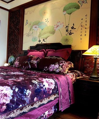 典雅中式卧室 中国风背景墙设计