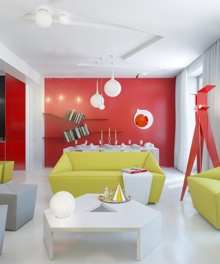 红黄对比色混搭风客厅背景墙设计