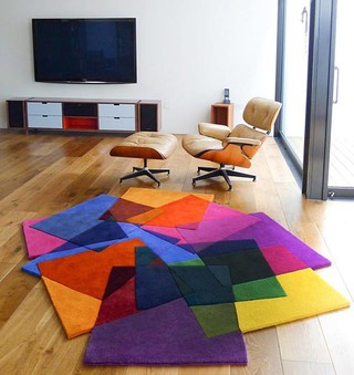 田园风客厅 色块拼接地毯设计