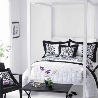 现代北欧风卧室 黑白配床品设计