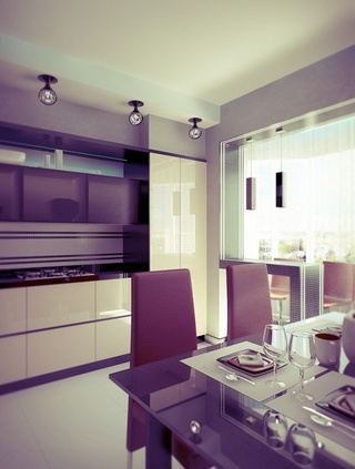 紫色浪漫的开放性厨房餐厅装修效果图
