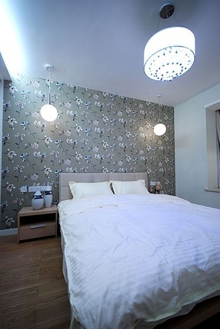 现代卧室小碎花背景墙设计效果图片