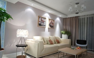 现代风格客厅沙发白色背景墙挂画效果图