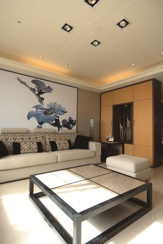 素雅新中式客厅 水墨背景墙设计