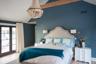 地中海风格 卧室蓝色背景墙装饰图