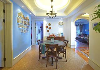 地中海风格 餐厅蓝色相片墙装饰图