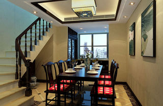 现代中式餐厅桌椅装饰图