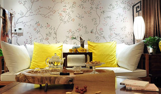 唯美小清新中式客厅墙纸装饰