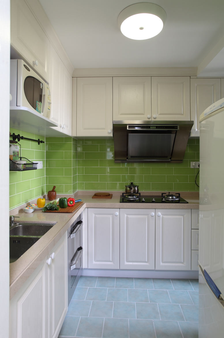 厨房,背景墙,橱柜,宜家,北欧,白色,绿色