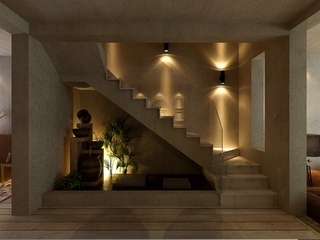质朴水泥墙简欧风别墅楼梯设计