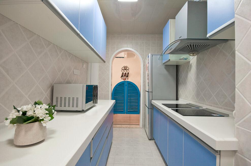 厨房,橱柜,其它,地中海,白色,蓝色