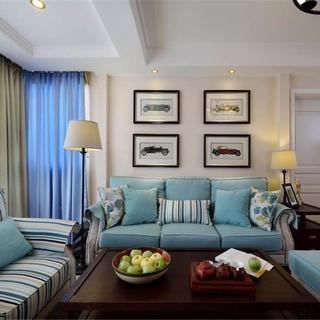 蓝色唯美美式客厅沙发装饰图