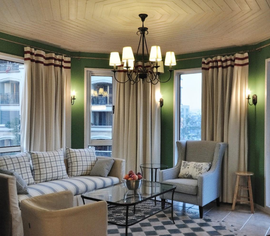 文艺复古美式 客厅窗帘效果图