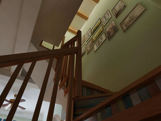 美式旋转楼梯 相片墙效果图