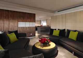 沉稳现代客厅黑色沙发装饰图