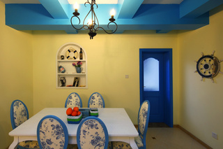 唯美地中海风格 餐厅黄色背景墙装饰图
