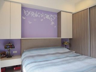 紫色唯美简约 卧室床头吊柜设计