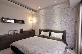 现代家装卧室 淡紫色壁纸效果图