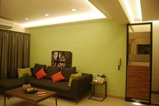 清新宜家日式客厅 绿色背景墙设计