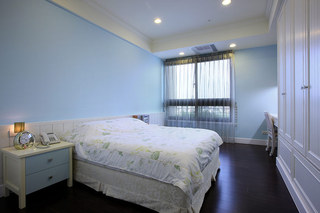 蓝色清爽现代卧室 背景墙装潢图