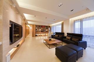 美式原木风 公寓客厅真皮沙发装饰图