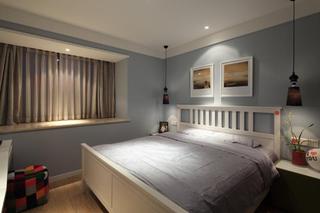 现代家装卧室 淡蓝色背景墙装潢图