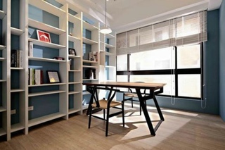 蓝色现代家居书房书架设计