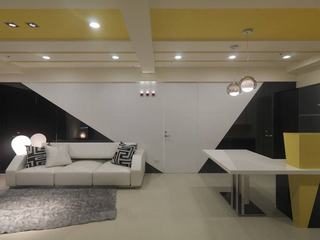 黄色系列现代风格客厅隐形门设计效果图