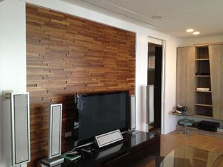咖色系宜家风 拼接木质电视背景墙