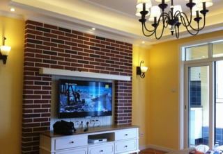 唯美美式田园客厅红砖电视背景墙装潢效果图