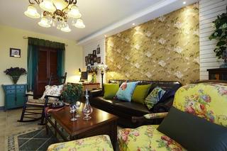 异域东南亚风情客厅印花背景墙装饰效果图