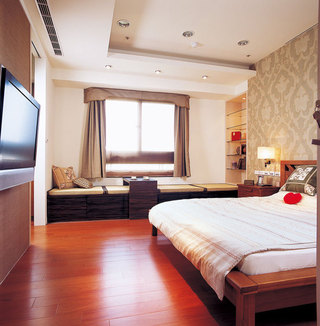 高端现代新中式 红桃木卧室地板设计