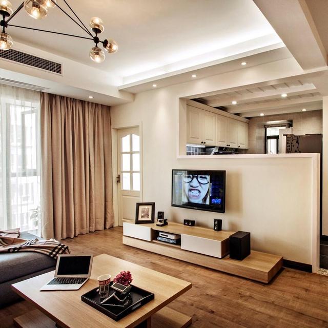 50平米小户型电视墙装修效果图 小户型公寓装修电视墙设计 吧台 56平