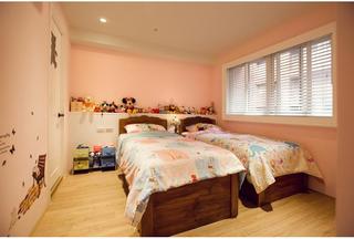 粉色唯美时尚现代中式双胞胎儿童房实木床装饰效果图