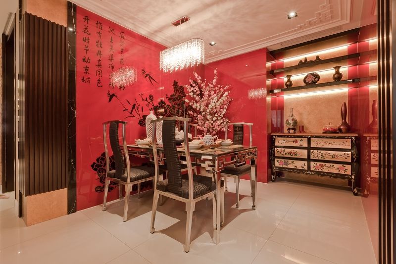 餐厅,背景墙,现代,中式,混搭,红色