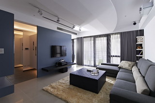 时尚现代客厅 蓝色电视墙效果图