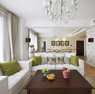 清新美式客厅白色沙发搭配图