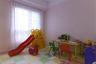 粉色可爱现代家庭儿童房游乐区设计