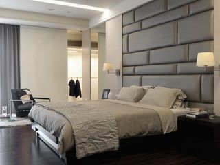 现代时尚卧室 灰色软包背景墙欣赏
