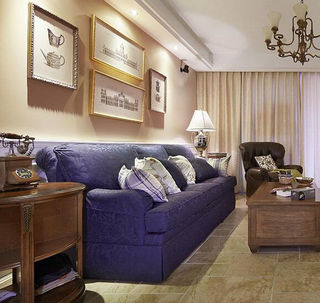 美式乡村混搭客厅蓝色沙发装饰效果图
