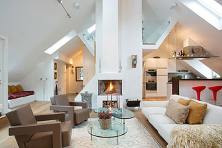 时尚北欧风格复式客厅壁炉装饰效果图